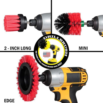 Red Stiff 3 Piece Outdoor Power Scrubber Brush Kit - Garden Patio Scrubbing Tool - Deck Cleaning Brush Set - Concrete Scrubbing Tool Set - Brick and Stone Outdoor Scrubber Kit