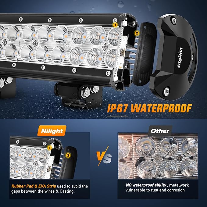 Nilight LED Light Bar 20 Inch 126W Spot Flood Combo Amber Beam Off Road Lamp Fishing Hunting Emergency Deck Work Lighting for Trucks UTV Pick-up Van Boat Tractor