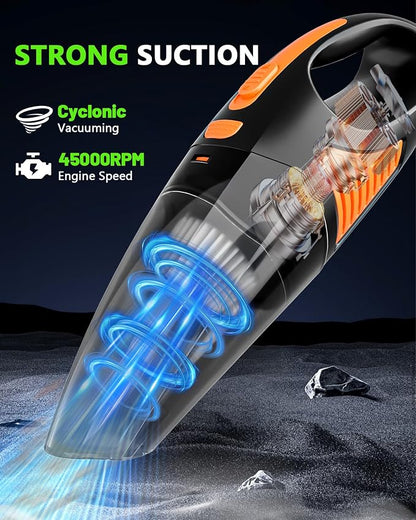 Handheld Vacuum Cordless, Rechargeable Car Vacuum Cleaner with Multiple Attachments, Portable Hand Held Vacuum Suction Power, Mini Vacuum for Car, Home, Pet Hair, Office, Desk, Keyboards Black Orange