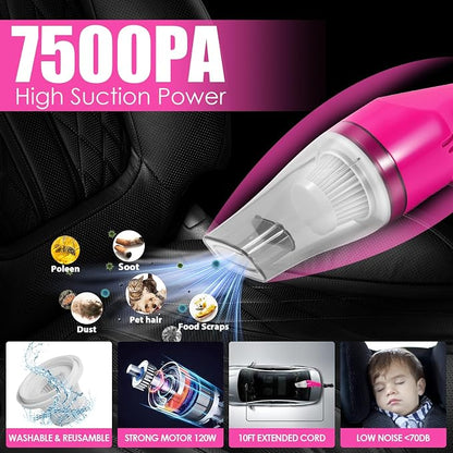 20PCS Pink Car Cleaning Kit, Car Interior Detailing Kit with Red High Power Handheld Vacuum, Detailing Brush Set, Windshield Cleaner, Cleaning Gel, Complete Auto Accessories for Women