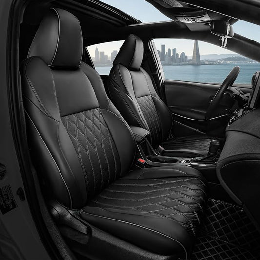 FREESOO Custom Seat Covers for Toyota RAV4 2019-2025 Hybrid SE/XSE 2021-2024 Prime SE/XSE 2025 PHEV, RAV4 Leather Car Seat Covers Interior, RAV 4 SUV Accessories Full Set, Black