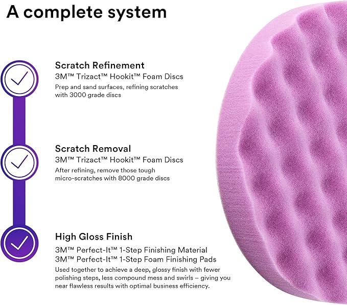 3M Perfect It 1 Step Foam Finishing Pad, 33042, Hook it, Tight Spot Buffing, Collision Repair, High Gloss Polish, 6 in, 2 Pads/Bags