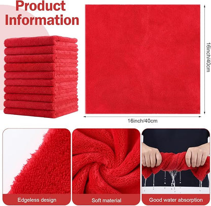 Tallew 15 Pcs Car Microfiber Towels Buffing Drying Wash Cleaning Cloths Plush Large Towels Thick Care Polishing Detailing Waxing Scratch Proof Towel, 15.75 x 15.75 Inch (Red)