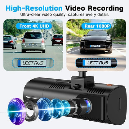 4K Dash Cam Front and Rear/Inside, Car Mount Dash Camera with 5G Wi-Fi, GPS, 3" IPS Screen, 64GB SD Card Included, Night Vision, G-Sensor, 24H Parking Mode, Loop Recording, APP Control, Black
