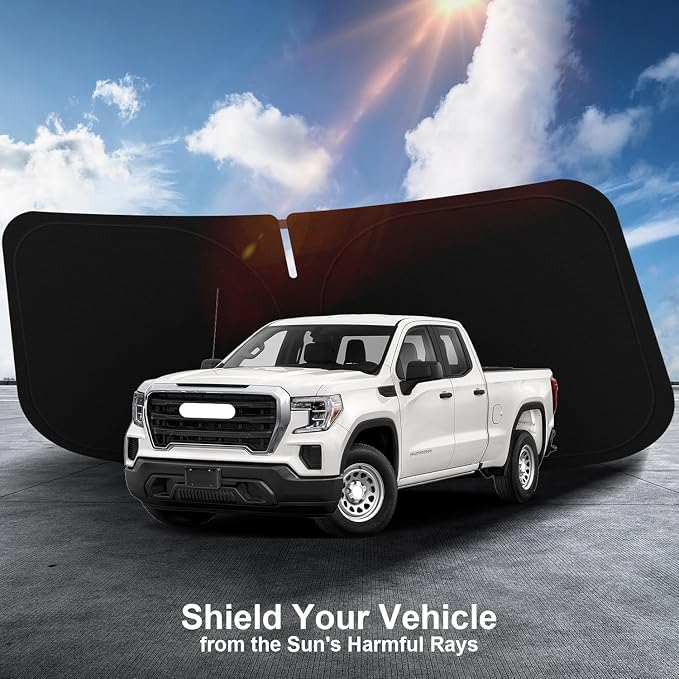 Windshield Sun Shade Compatible with 2019-2025 2026 Chevy Silverado GMC Sierra 1500 2500 3500 Accessories Sun Visor for Front Window Sun Shade Cover Foldable Blocks UV Rays Keep Car Cooler