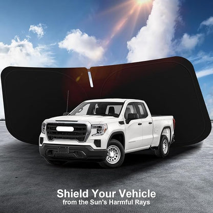 Windshield Sun Shade Compatible with 2019-2025 2026 Chevy Silverado GMC Sierra 1500 2500 3500 Accessories Sun Visor for Front Window Sun Shade Cover Foldable Blocks UV Rays Keep Car Cooler