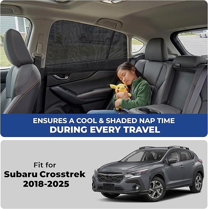 EcoNour Car Window Screen for Subaru Crosstrek (2018–2025) 2 Pack | Breathable Mesh Camping Window Covers | 100% Protection from Bugs, Mosquito & UV | Baby Safe Privacy Blackout Net | Car Accessories