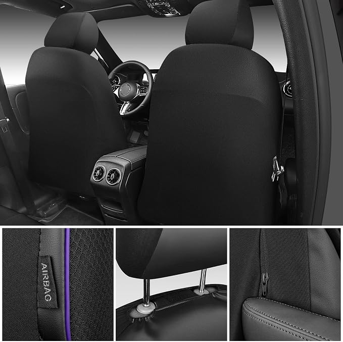 CAR PASS 3D Foam Mesh Leather Car Seat Covers Front Seats,Breathable Mesh Front Seat Covers for Women,Universal Fit for Cars SUV Truck Sedan Van Automotive,Armrest Airbag Compatible,Black and Purple