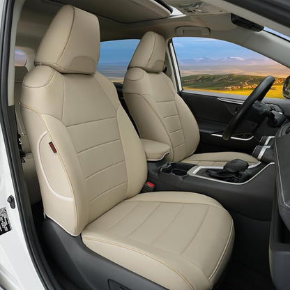 Lolcar RAV4 Seat Covers Custom Fit for Toyota RAV4 2019 2020 2021 2022 2023 2024 2025 LE,XLE,XLE Premium,Limited,Airbag Compatible,Seat Cover Full Set for SUV, Waterproof Leather（Beige）