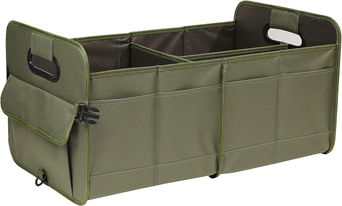 AOKJOY Car Trunk Organizer, Green, Foldable, Non-slip, Adjustable, Multiple Compartments, 600D Oxford Cloth Material