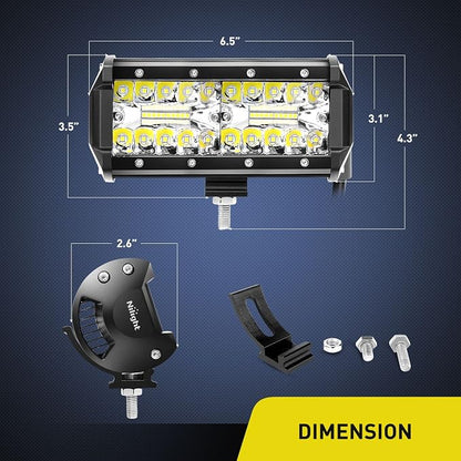 Nilight ZH303 2PCS 6.5 Inch 120W Spot & Flood Combo Driving 16AWG Wiring Harness for Led Work Light Triple Rows Off-Road Truck Car ATV SUV, 2 Years Warranty, White
