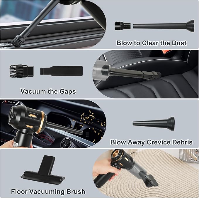 Handheld Car Vacuum Cleaner 17000Pa High Power, 3-In-1 Mini Car Vacuum Portable Cordless, 6000Mah Battery, 3-Speed Brushless Motor Powerful Handheld Vacuum Cordless with Led Light 3 for Home, Pet Hair