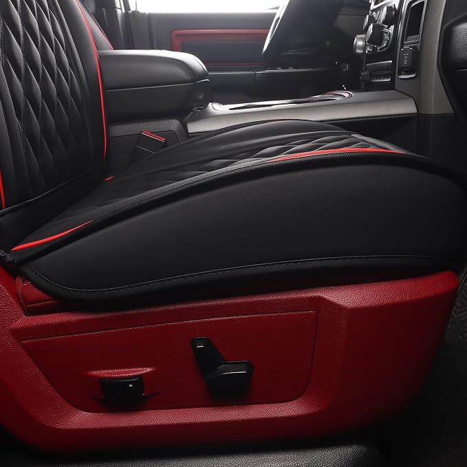 JOJOBAY Car Seat Covers for Dodge Ram,Fit 2009-2025 1500/2500/3500 HD Pick-up Truck,Crew,Regular,Quad,Mega Cab,Waterproof Synthetic Leather Seat Covers(5PCS-Full Set,Black-Red)