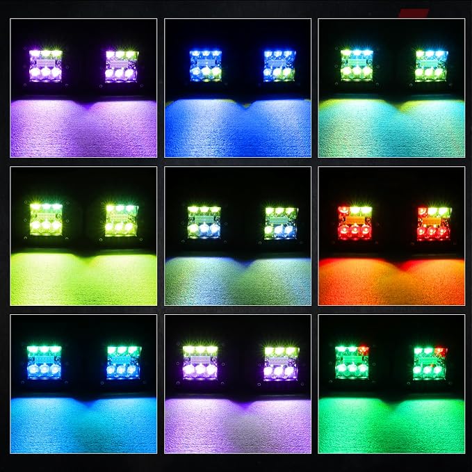 RGBW Flush Mount LED Lights, OFFROADTOWN 5inch 60W RGBW LED Driving Work Flush Fog Off Road Lights for Truck Pickup UTV ATV SUV Boat 4x4 Car
