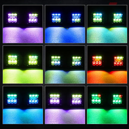 RGBW Flush Mount LED Lights, OFFROADTOWN 5inch 60W RGBW LED Driving Work Flush Fog Off Road Lights for Truck Pickup UTV ATV SUV Boat 4x4 Car