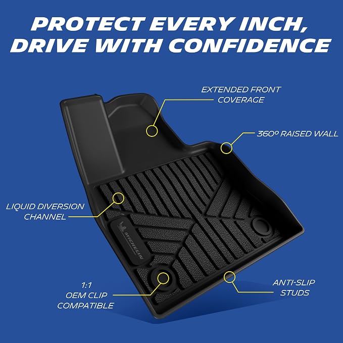Michelin Vehicle Mats, All-Weather TPE Custom Fit Liner for 2020-2021 Ford Explorer 6-Seat XLT/Limited/ST/Platinum/Limited Hybrid, 2nd Row Captain Seats, Premier