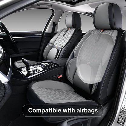 Car Seat Cover Full Set, Universal Car Seat Cover for Cars, Black and Gray, with Lumbar Support, Premium Artificial Leather, Waterproof and Easy to Clean, Airbag Compatible