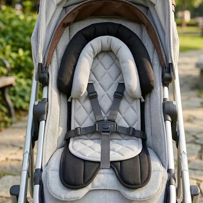 Pro Goleem Car Seat Head Support Infant, Soft Infant Car Seat Insert, 2 in 1 Carseat Head Support for Newborn, Perfect for Car Seat, Stroller, Swing, Bouncer, Gray and Black