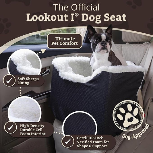 Snoozer Dog Car Seat: Lookout I Dog Booster Car Seat for Pets up to 18lbs, Helps Alleviate Travel Sickness & Fear for Dogs, Removable Washable Cover – Black Diamond, Size Small