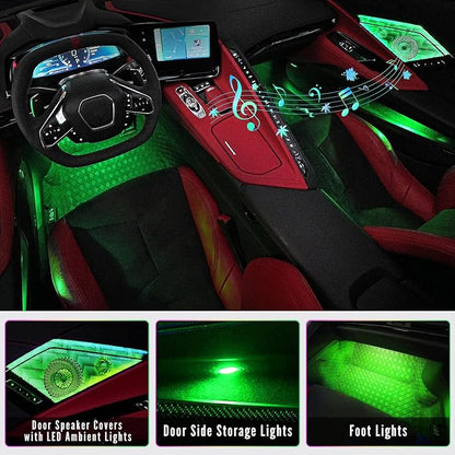 Door Speaker Relays Cover Trim w/Neon Accent Lights fit for C8 Corvette 2019-2024,LED Ambient Foot Lights,Atmosphere Door Storage Box Lamps,Voice APP Button Switching Control,RGB