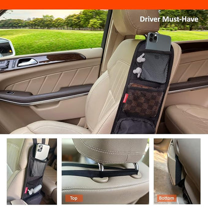 Car Seat Side Organizer, Auto Seat Storage Hanging Bag, Phones, Drink, Stuff Holder with Mesh Pocket for Cars, SUV & Truck 2 Pack