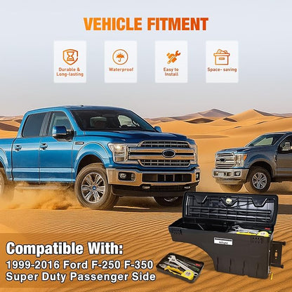 Nilight Truck Bed Tool Box Right Passenger Side Truck Tool Box Fit for Ford F-250/350 Super Duty 1999-2016 ABS Swing Case Truck Bed Storage Box with Lockable Lid Waterproof Wheel Well Toolbox Balck