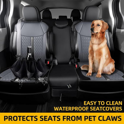 Custom Fit Sienna Seat Covers for 2021-2026 Toyota Sienna LE XLE 8-Seat, Waterproof Faux Leather Full Set Airbag Compatible 3-Row Car Seat Protectors (Black+Grey)