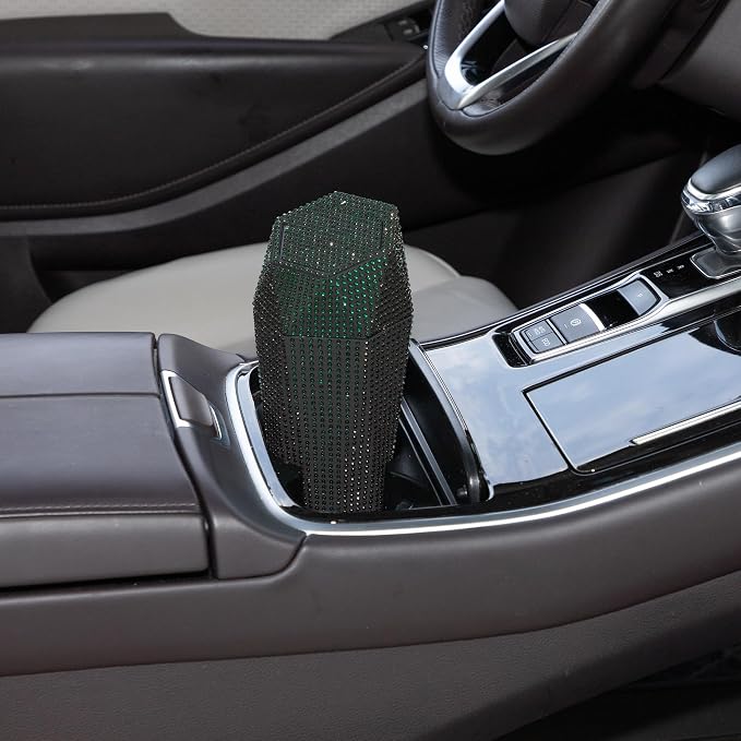 ACROPIX Car Trash Can Trash Bin Rhinestones Portable 3.5" Length 3.1" Width 7.9" Height Green Rhinestone Plastic