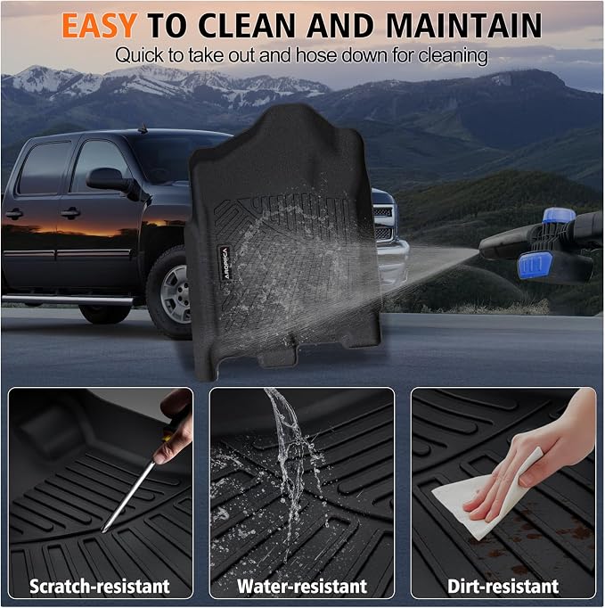 All Weather Car Floor Mats for 2007-2013 Chevy Silverado/GMC Sierra 1500 Crew Cab, 2007-2014 Silverado/Sierra 2500/3500 HD Crew Cab,TPE Rubber Floor Liners Automotive Mats for Silverado Accessories
