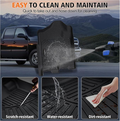 All Weather Car Floor Mats for 2007-2013 Chevy Silverado/GMC Sierra 1500 Crew Cab, 2007-2014 Silverado/Sierra 2500/3500 HD Crew Cab,TPE Rubber Floor Liners Automotive Mats for Silverado Accessories