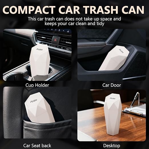 Car Trash Can with Lid - 1-Pack, Interior Accessories for Vehicles, Leakproof Garbage Can with 30 Detachable Trash Bags, Multipurpose Organizers and Storage Solutions for Home and Office (Beige)