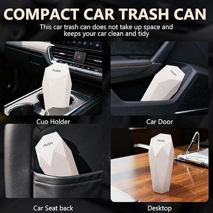 Car Trash Can with Lid - 1-Pack, Interior Accessories for Vehicles, Leakproof Garbage Can with 30 Detachable Trash Bags, Multipurpose Organizers and Storage Solutions for Home and Office (Beige)