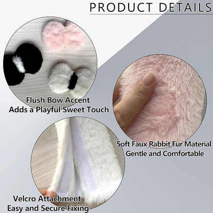 Car Neck Pillow 2PCS Plush Bowknot Car Headrest Pillow – Comfortable Neck Support for Driving Soft Touch Fabric Car Pillow Cute Interior Decor (Pink Set 4 Pcs)