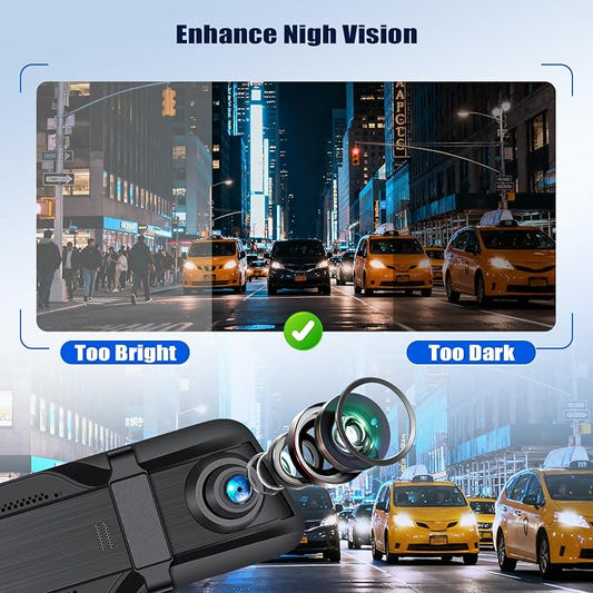 4K Mirror Dash Cam, Front and Rear View Mirror Dual Cameras for Cars with 64G Card GPS BSD 9.66 inch HD Rear View Mirror WiFi App Control Night Vision G Sensor Loop Recording Parking Monitoring