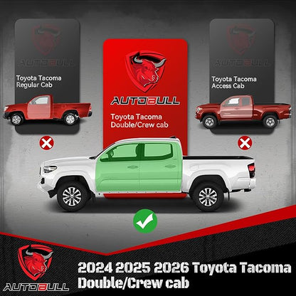 6 Inches Running Boards Side Steps Compatible with 2024 2025 2026 Toyota Tacoma Double/Crew Cab 4 Full Doors, Black Textured Aluminum Nerf Bars
