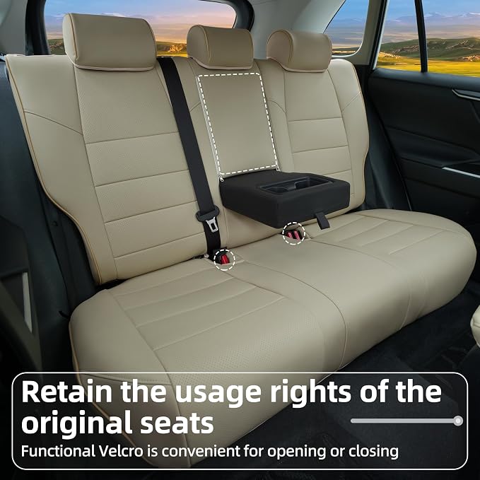 Lolcar RAV4 Seat Covers Custom Fit for Toyota RAV4 2019 2020 2021 2022 2023 2024 2025 LE,XLE,XLE Premium,Limited,Airbag Compatible,Seat Cover Full Set for SUV, Waterproof Leather（Beige）