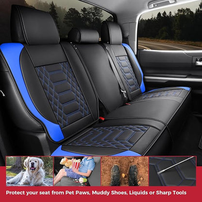 FREESOO Tundra Seat Covers 2007-2013, Fit for Toyota Tundra Crewmax Cab 5 Seats, Custom Truck Seat Covers with Waterproof Faux Leather BlackBlue