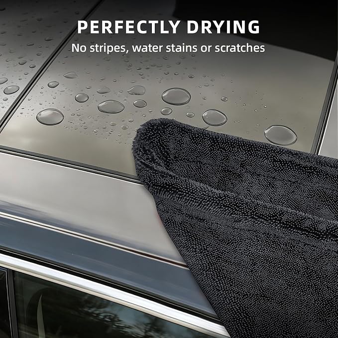 2-Pack 24" x 36" 11.8" x 11.8" Twisted-Loop Car Drying Towel 1500GSM Microfiber Cleaning Cloth for Car Trucks Motorcycles Streak Free Lint Free Ultra Absorbent Washing Cloth for Kitchen Window (Grey)