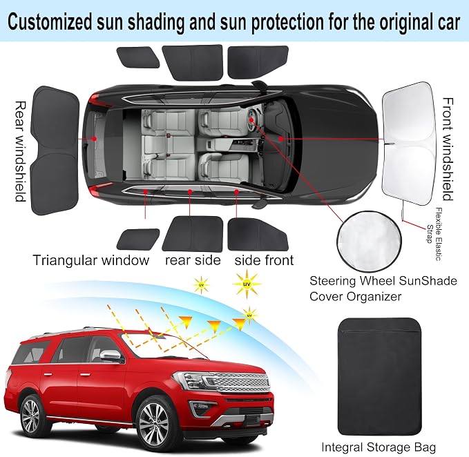 TTINGLU Window Shades for Ford Expedition SUV 2018-2024 8PCS Accessories Car Side Full Windows Rear Triangular Windshield Sun Shade Sun UV Rays & Privacy Protection for Camping,Napping,Relaxing