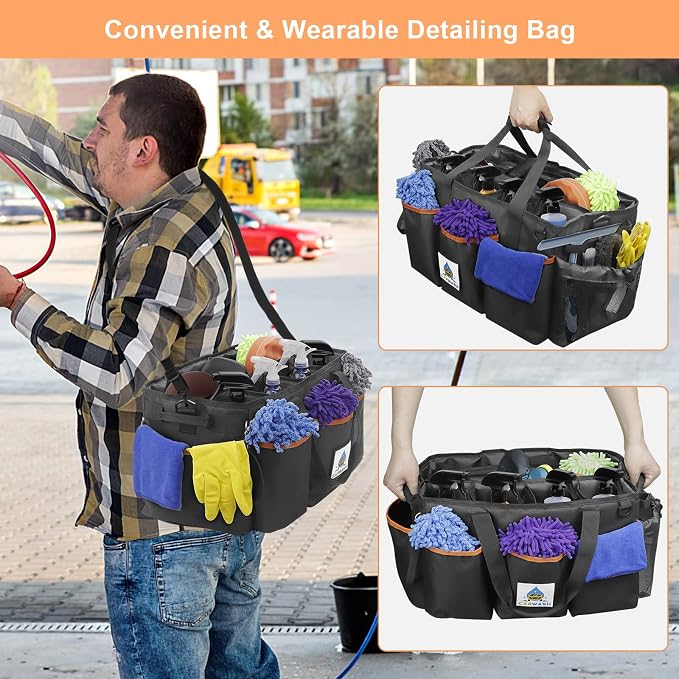 WDG 2PCS Detailing Bag Cleaning Caddy Organizer with Handle & Polisher Tote Large Car Care Storage/Carry Bag for Car Cleaning Supplies & Housekeeper Cleaner-Large