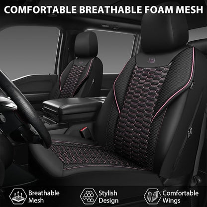 CAR PASS 3D Foam Mesh Leather Car Seat Covers Front Seats,Breathable Mesh Front Seat Covers for Women,Universal Fit for Cars SUV Truck Sedan Van Automotive, Armrest Airbag Compatible,Black and Pink