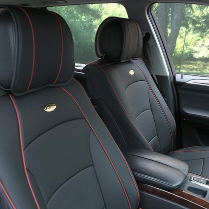 FH Group Ultra Comfort Highest Grade Faux Leather Full Set Car Seat Cushions– Universal Fit for Cars Trucks & SUVs (Black Red Trim)