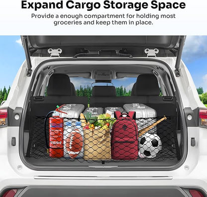 Canvcle Trunk Cargo Net for 2020-2026 Toyota Highlander Accessories Envelope Style Mesh Trunk Net Organizer and Storage Stretchable Adjustable Elastic Nylon Rear Cargo Netting with Hooks
