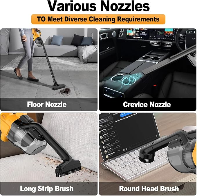 Cordless Vacuum Compatible with Dewalt 20V Battery, Portable Handheld Vacuum Cleaner with 2 HEPA Filter, 4 Multi Nozzle, Power Shop Vacuum for Home, Car, Floor, Carpet (Battery Not Included)