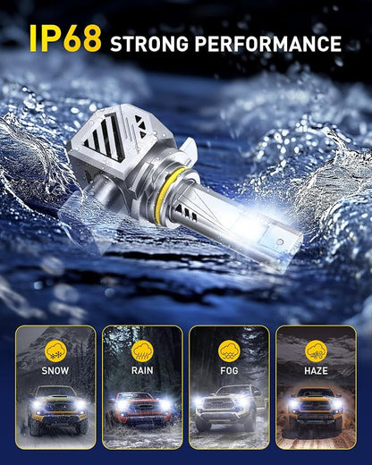 AUXITO 9012 LED Bulbs, 50000LM 1000％ Brightness, 6500K White, 1:1 Mini Size, Non-Polarity Plug and Play, HIR2 Halogen Fog Lamp Replacement, Canbus Ready, Pack of 2