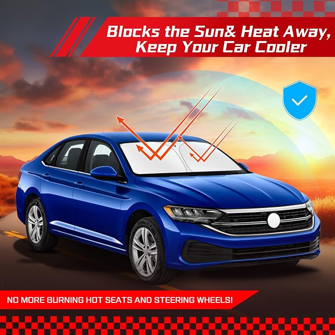 ARISMOTOR Windshield Sun Shade for Volkswagen VW Jetta 2019-2025 2026, Custom Fit Foldable Front Window Sunshade Sun Visor Protector, Block UV Rays Keep Your Car Cooler