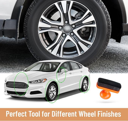 2pcs Large Car Tire Shine Applicator,Vegan Tire Shine Brush - Automotive Tire Dressing Applicator Brush with Storage Stand for Tire Detailing & Car Wash Kit, 3.6 Inch Length (Black & Orange)
