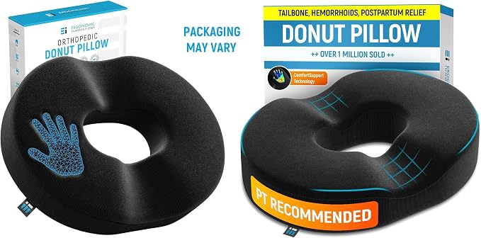 PT ENDORSED Donut Pillow for Tailbone Pain Relief Cushion - Coccyx & Hemorrhoid Pillow for Sitting - Donut Seat Cushion for Pressure Relief, Prostate, Postpartum, Pressure Sores, Lifting Cushions
