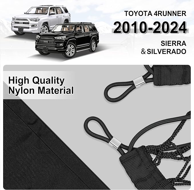 Amiss Truck Bed Cargo Net with Bottom Organizer, Compatible with Toyota 4Runner 2010-2024, Portable Storage for Pickup Cargo and Heavy Duty Hook, Exterior Accessories for Car SUV Truck