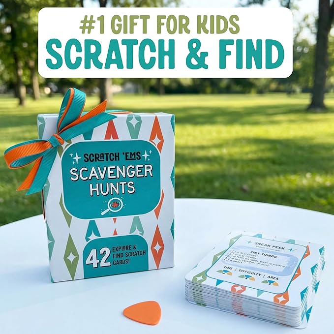 Scratch 'Ems Scavenger Hunts | 42 Scratch Off Adventure Cards - Outdoor Scavenger Hunt for Kids & Families | All Season, Reusable Scratch-Off Cards for Screen-Free Fun, Nature Activity & Camping